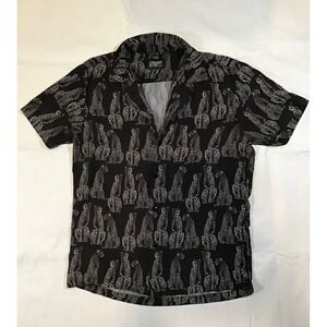 Straight To Hell Mens Cheetah Print Short Sleeve Button Down Shirt Black White M